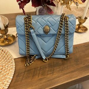 Kurt Geiger Light Blue Quilted Shoulder Bag with Gold Chain
